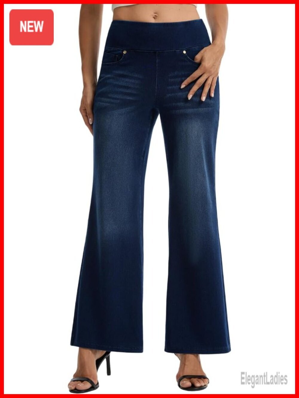 High Waisted Bell Bottom Jeggings Tummy Control Pull On Flare Jeans with Pockets